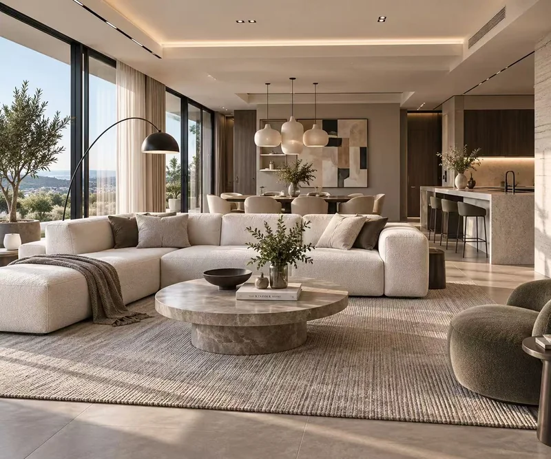 Upholstered sectional sofa in a contemporary living room