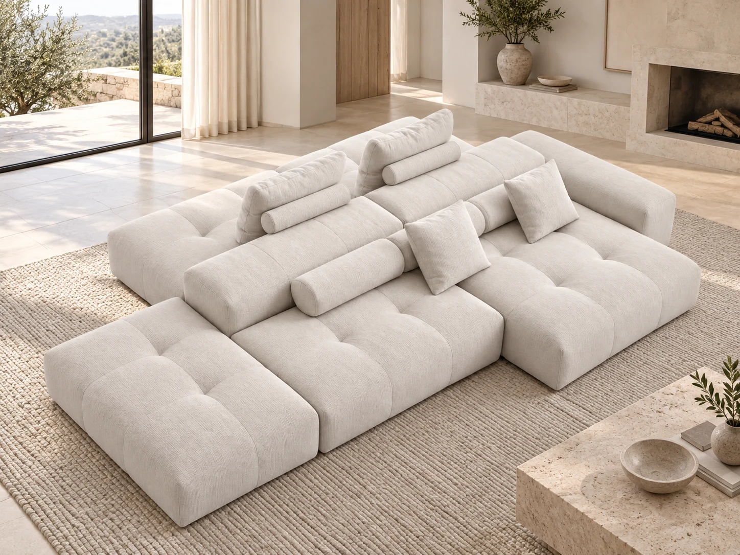 A relaxed modular sofa in a bright contemporary interior