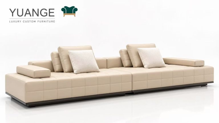 Beige Grid-Tufted Modular Sofa