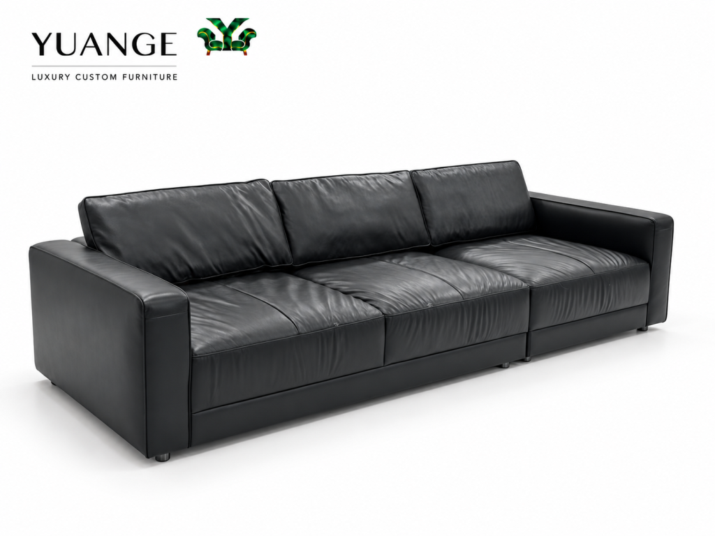 Classic Black Leather Sofa — left angled view