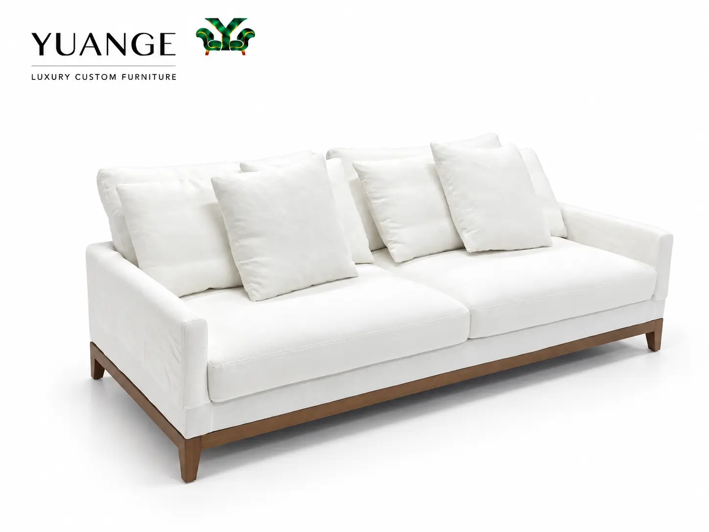 A32 white wood-base lounge sofa angled view