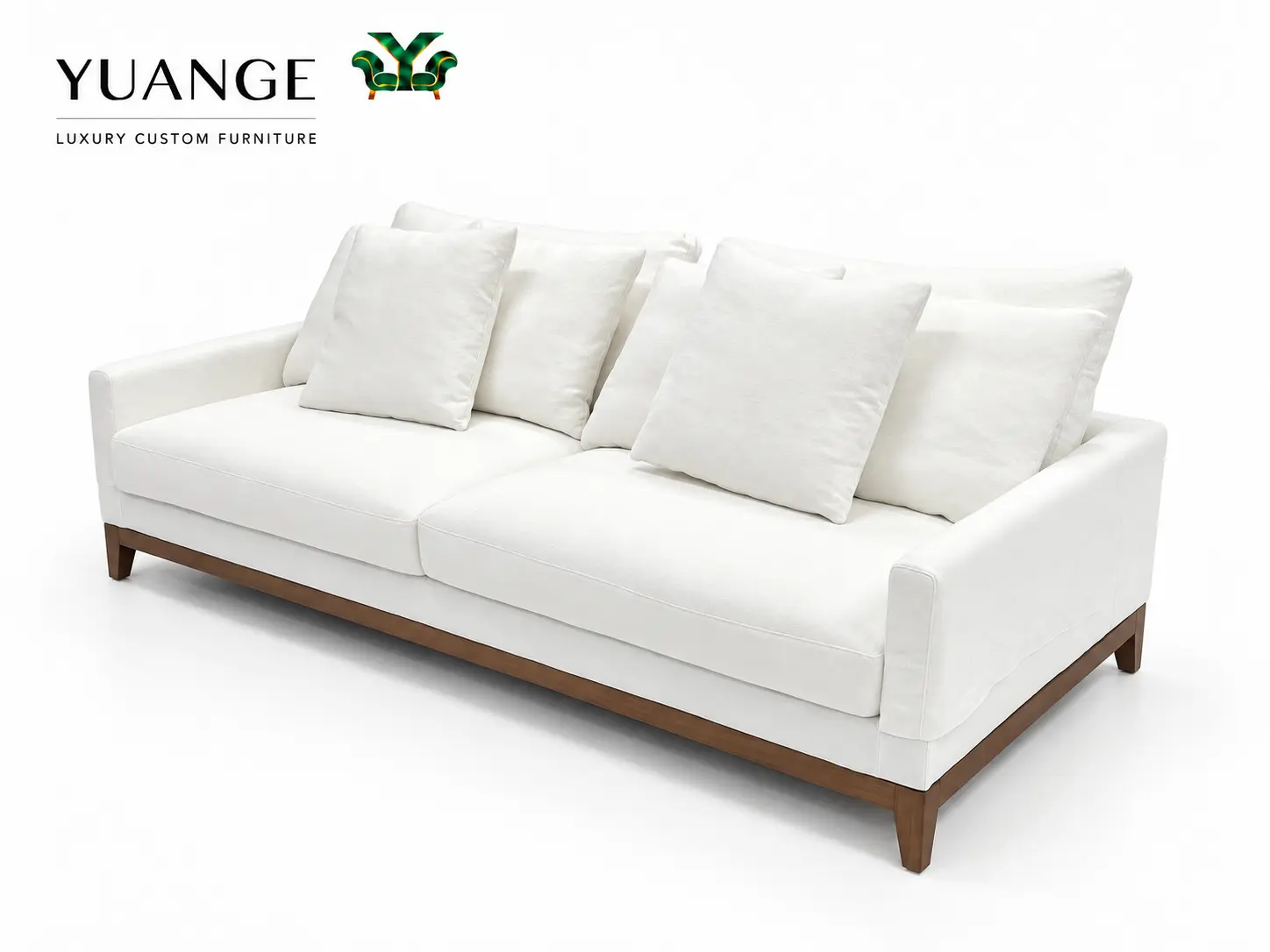 A32 white wood-base lounge sofa opposite angled view