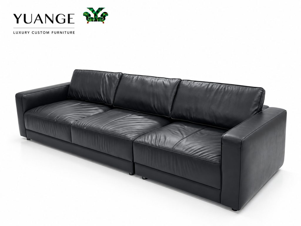 Classic Black Leather Sofa — right angled view