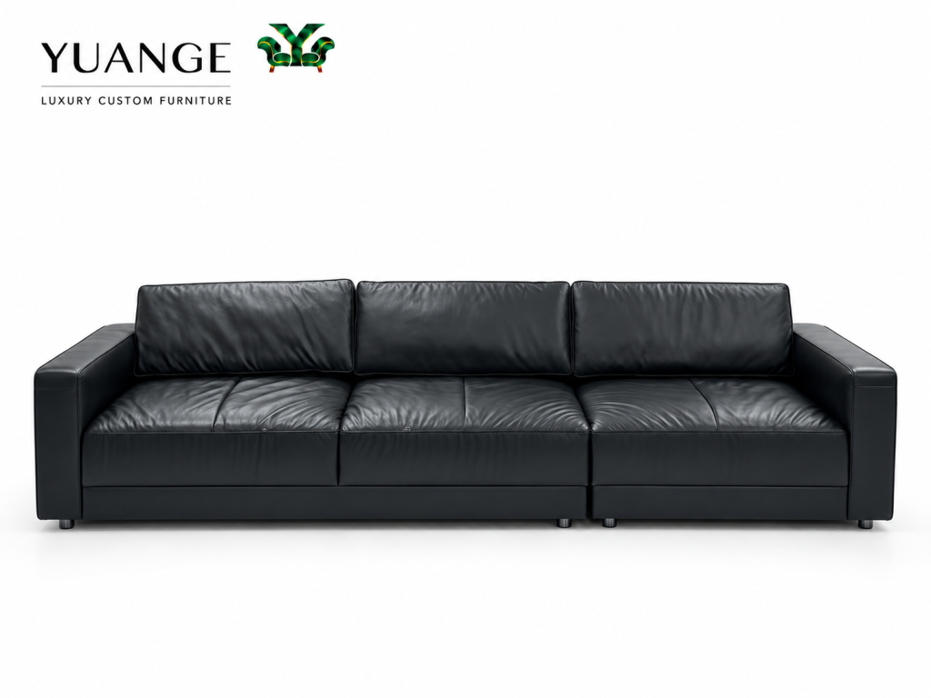 Classic Black Leather Sofa — front view